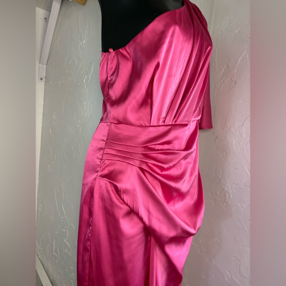 Anrabess One-Shoulder Fuchsia Satin Midi Dress sz M preloved - Picture 7 of 11